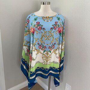 Belle Kim Gravel Womens Plus 3X Floral Chain Poncho Top Vibrant Multicolor Shirt